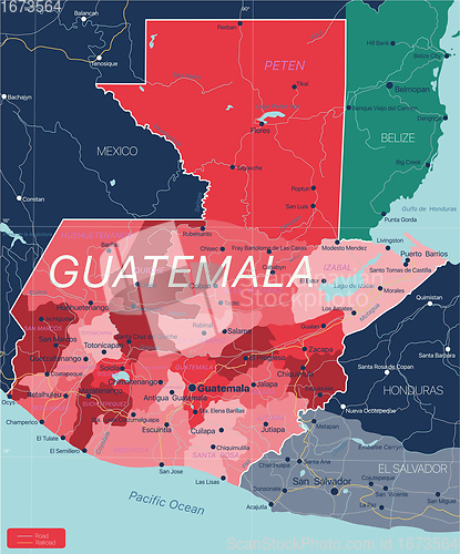 Image of Guatemala country detailed editable map