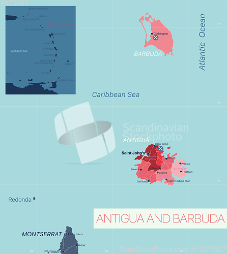 Image of Antigua and Barbuda detailed editable map