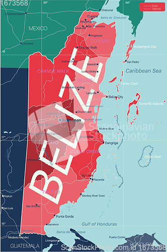 Image of Belize country detailed editable map