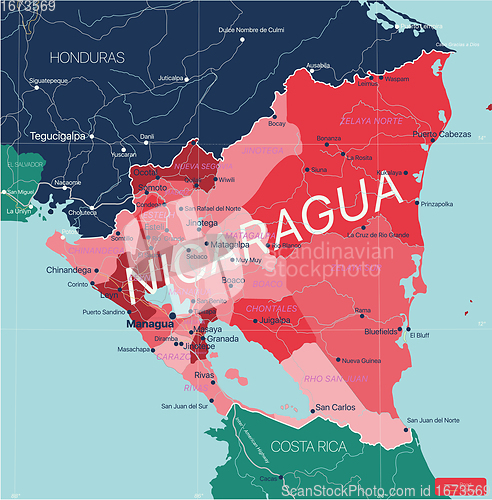 Image of Nicaragua country detailed editable map