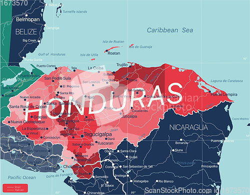 Image of Honduras country detailed editable map