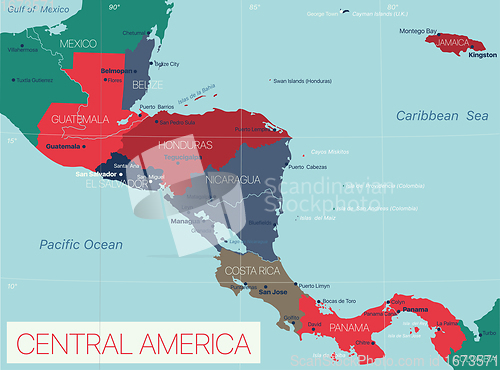 Image of Central America detailed editable map