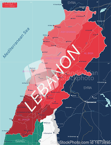 Image of Lebanon country detailed editable map