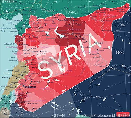 Image of Syria country detailed editable map