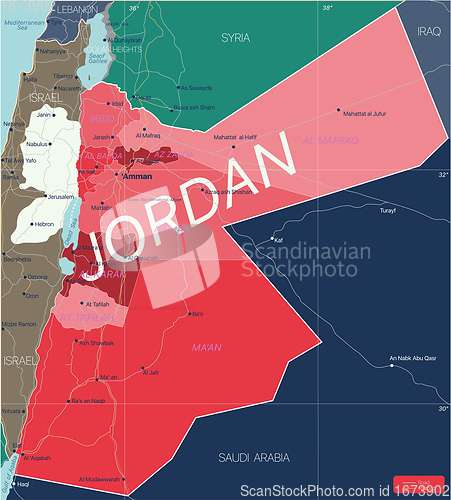 Image of Jordan country detailed editable map