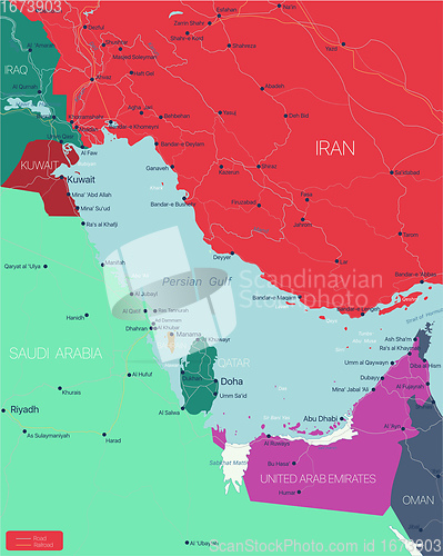 Image of Persian Gulf region editable map