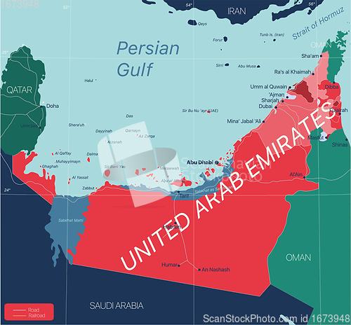 Image of United Arab Emirates country detailed editable map