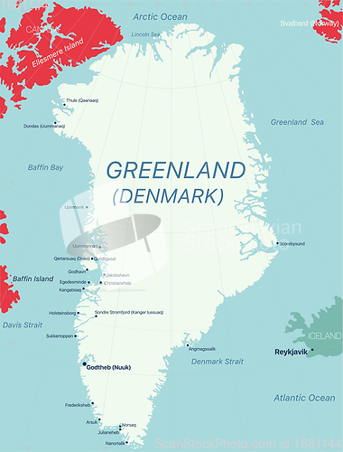Image of Greenland island detailed editable map