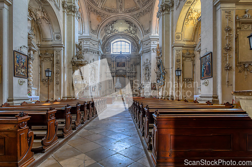Image of Interior of baroque of church of the Assumption of the Virgin Mary in Valtice, Czech republic