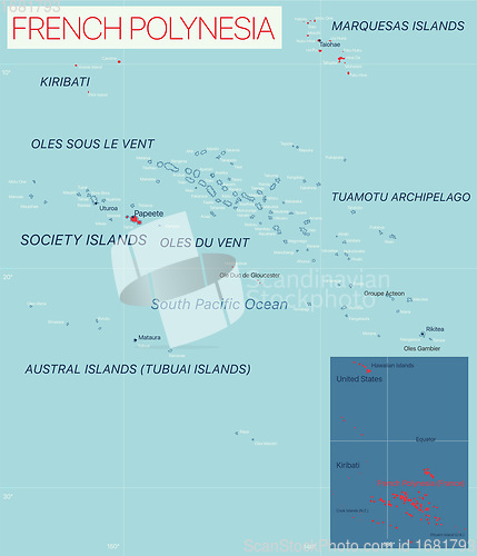Image of French Polynesia detailed editable map
