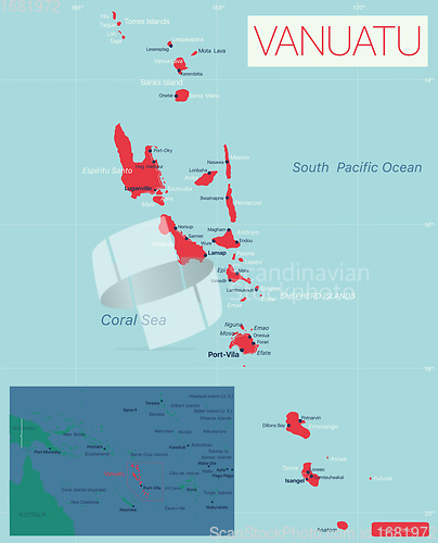 Image of Vanuatu detailed editable map