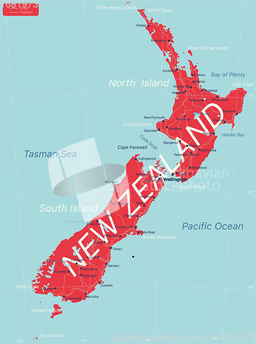 Image of New Zealand detailed editable map