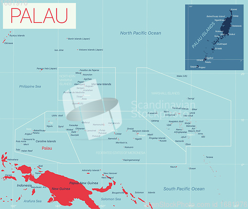 Image of Palau detailed editable map