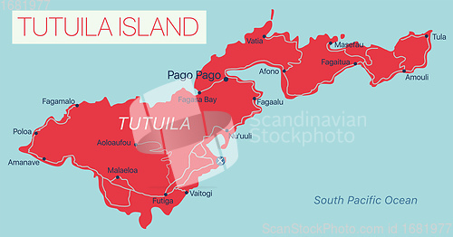 Image of Tutuila Islands detailed editable map