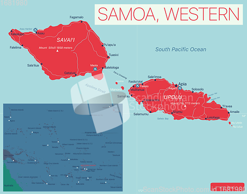 Image of Western Samoa detailed editable map