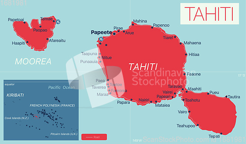 Image of Tahiti detailed editable map