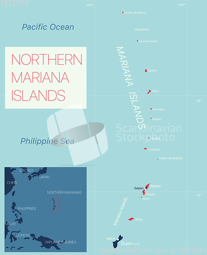 Image of Nothern Mariana Islands detailed editable map