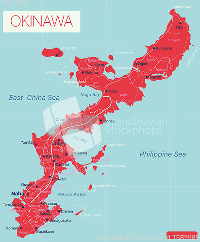 Image of Okinawa detailed editable map