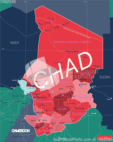 Image of Chad country detailed editable map