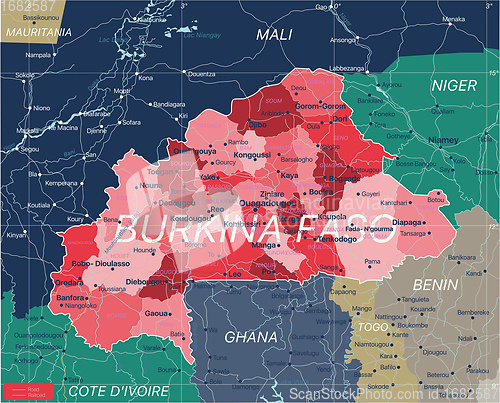 Image of Burkina Faso country detailed editable map