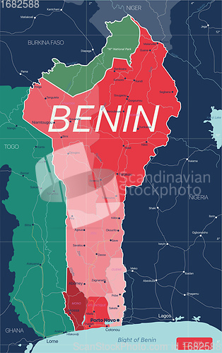 Image of Benin country detailed editable map