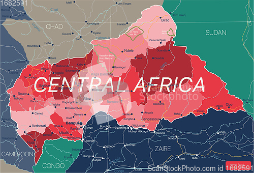 Image of Central Africa country detailed editable map