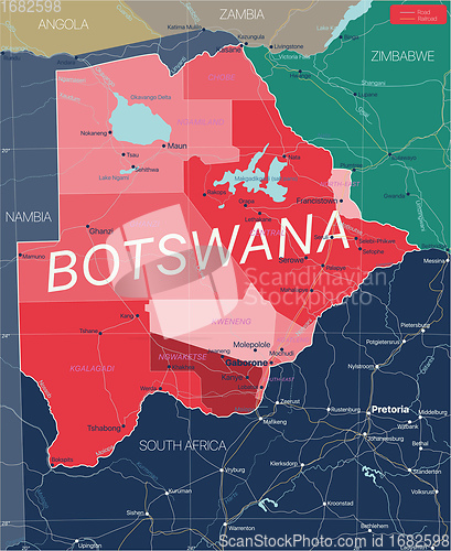 Image of Botswana country detailed editable map