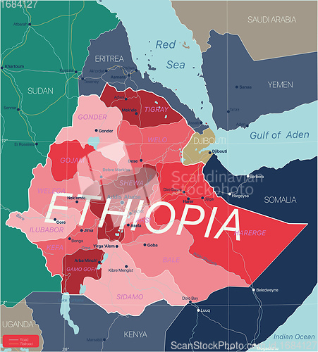 Image of Ethiopia country detailed editable map