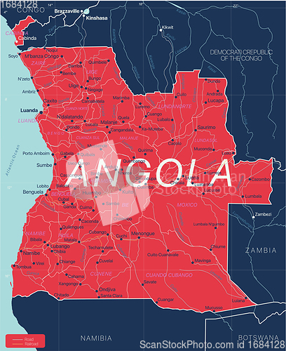 Image of Angola country detailed editable map