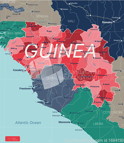 Image of Guinea country detailed editable map