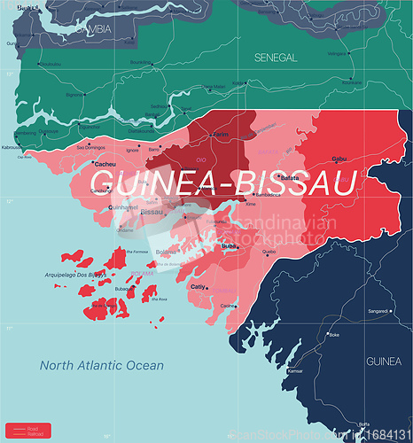 Image of Guinea-Bissau country detailed editable map