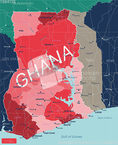 Image of Ghana country detailed editable map