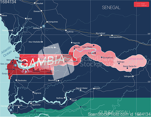 Image of Gambia country detailed editable map