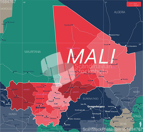 Image of Mali country detailed editable map