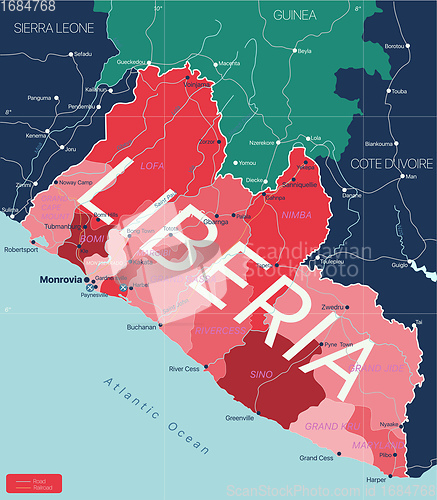 Image of Liberia country detailed editable map