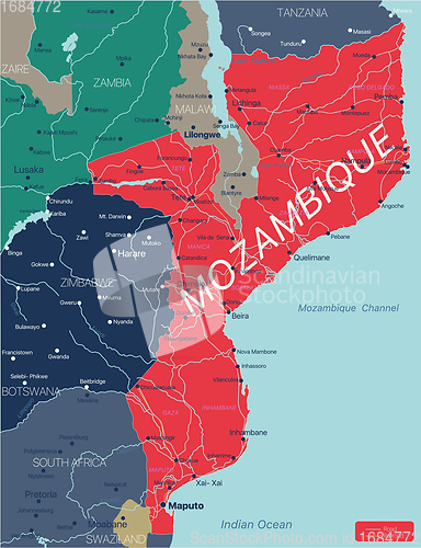 Image of Mozambique country detailed editable map