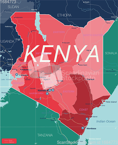 Image of Kenya country detailed editable map