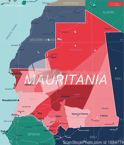 Image of Mauritania country detailed editable map