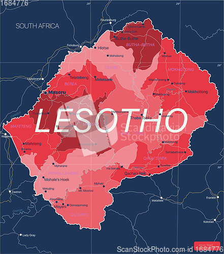 Image of Lesotho country detailed editable map