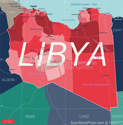 Image of Libya country detailed editable map