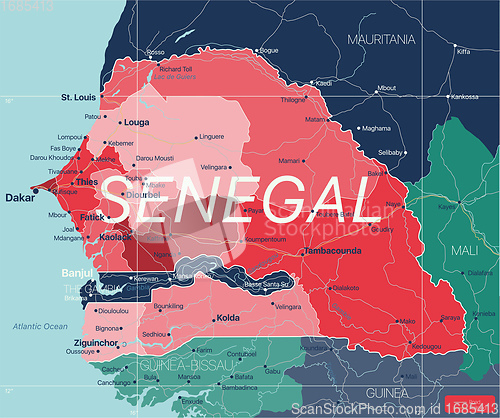 Image of Senegal country detailed editable map