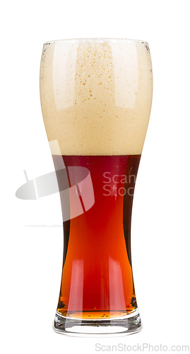 Image of Red beer with bubbles foam in a glass