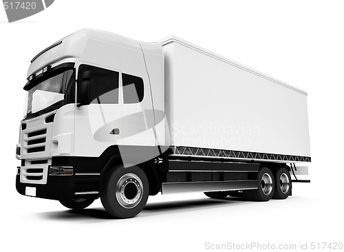 Image of semi truck over white