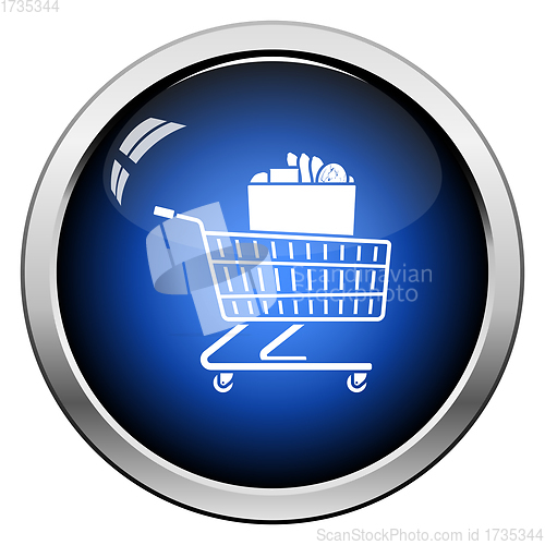 Image of Shopping Cart With Bag Of Food Icon