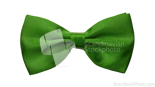 Image of Green satin bow tie, formal dress code necktie accessory