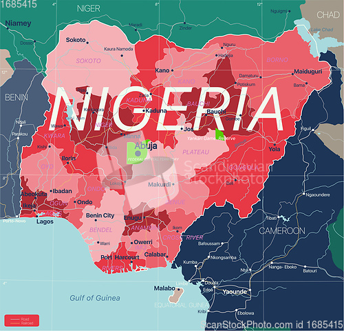 Image of Nigeria country detailed editable map