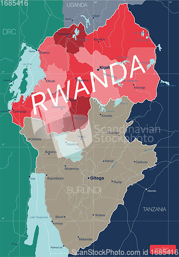 Image of Rwanda country detailed editable map