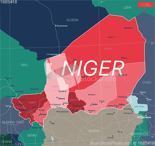 Image of Niger country detailed editable map