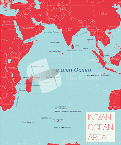 Image of Indian ocean region detailed editable map