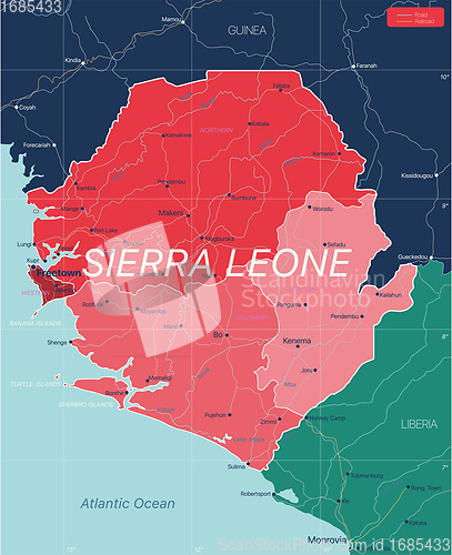 Image of Sierra Leone country detailed editable map